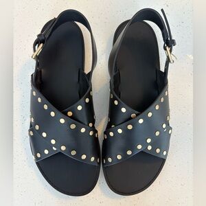 Madewell Black Sandals with Gold Studs